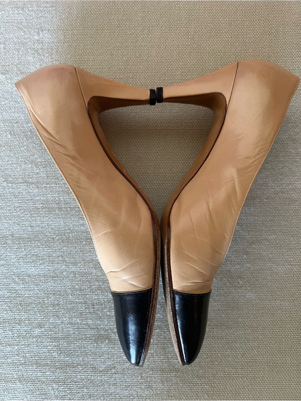 CHANEL Two-Tone Beige and Black Pointed Toe Pumps - Picture 3 of 5